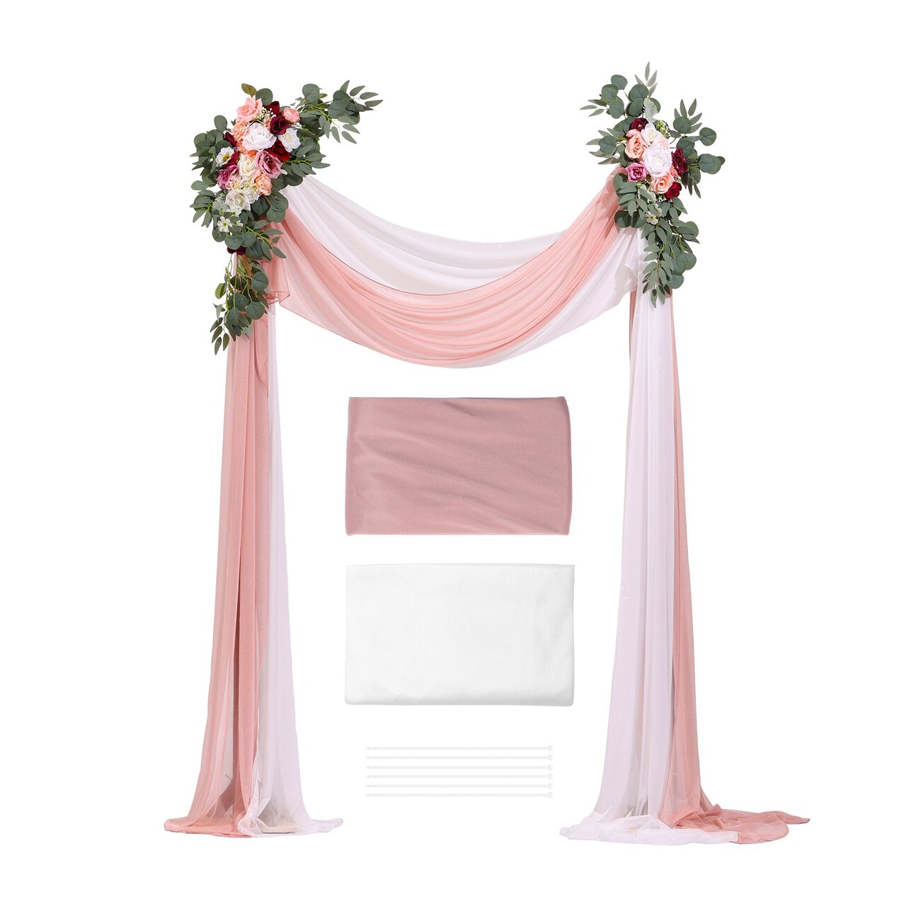 Artificial Wedding Arch Flowers Set with Drapes, Floral Backdrop Decor Kit